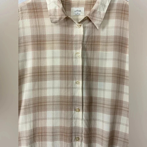 Wilfred Aritzia check print 100% silk “Alma” button oversized  blouse Sz M - Picture 6 of 13
